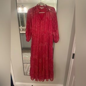 Red Flare tiered maxi dress